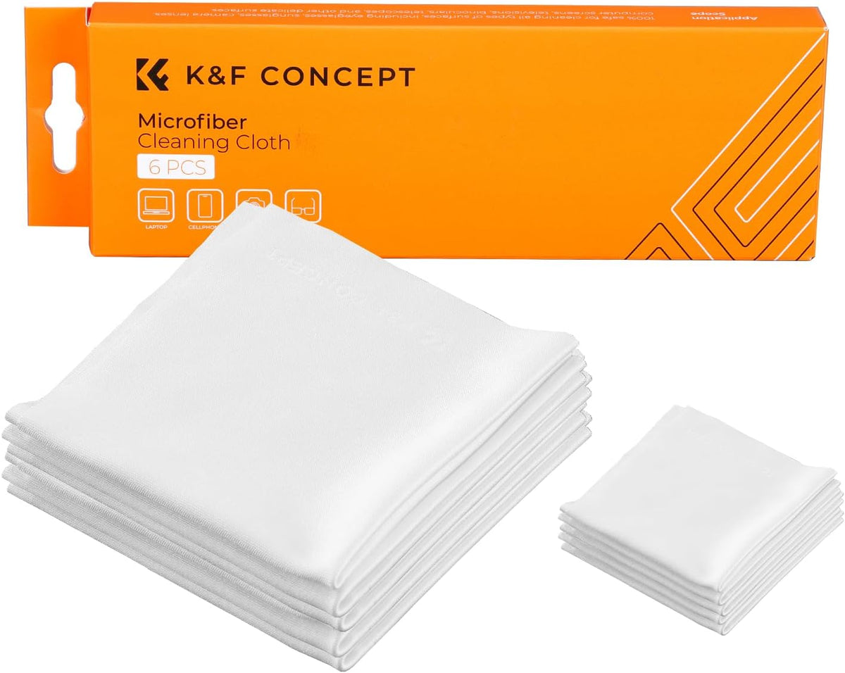 K&F CONCEPT 6 Pack Microfiber Cleaning Cloths for Glasses, Individually Wrapped Lens Cleaner Cloths, Glasses Wipes for Eyeglass, Cameras, iPad, iPhone, TV Screen (6''x6'')
