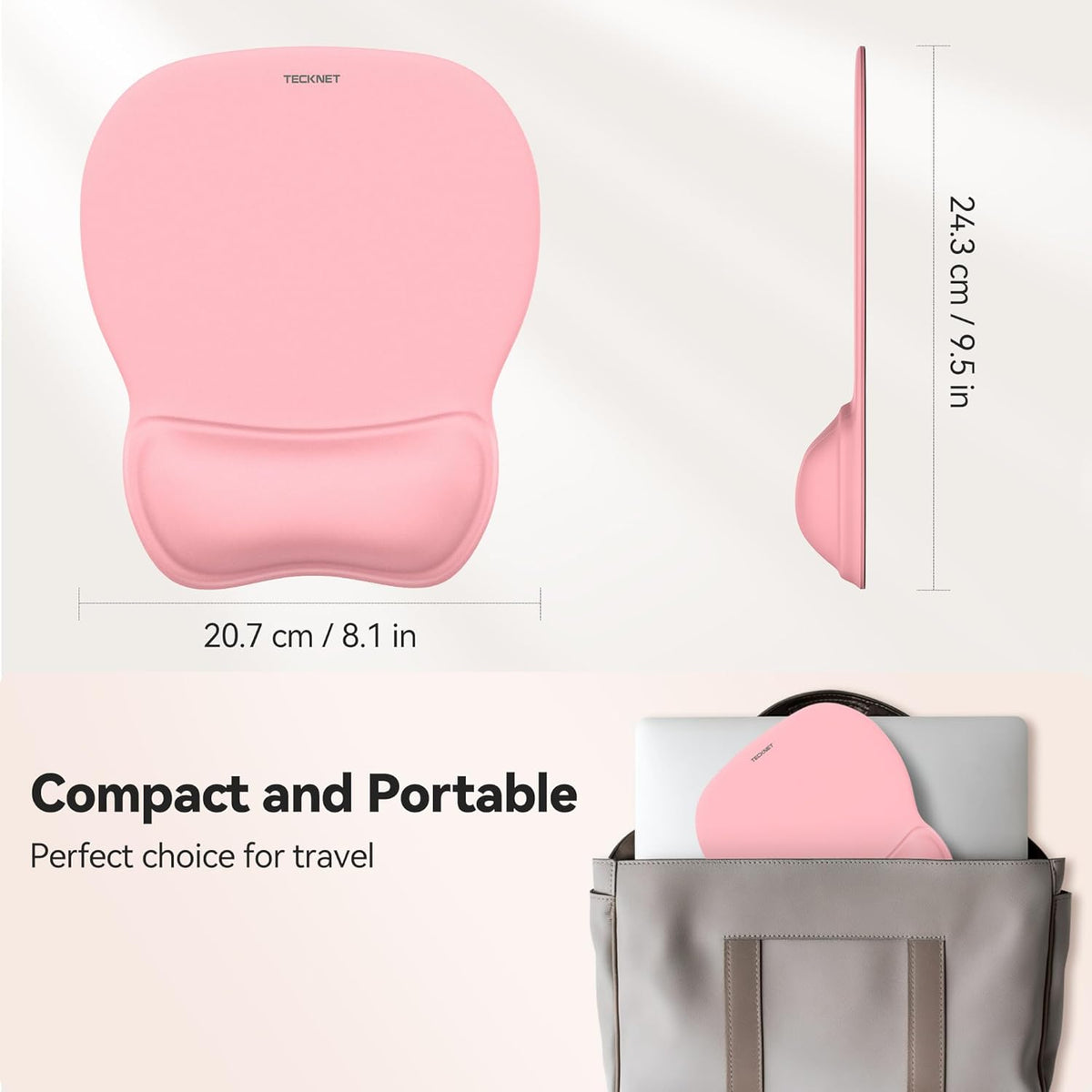 TECKNET Gel Mouse Pad with Wrist Rest, Ergonomic Office Mousepad with Wrist Support - Non-Slip & Smooth Surface Comfortable Desk Accessories Mat for Office, Gaming and Study - Pink