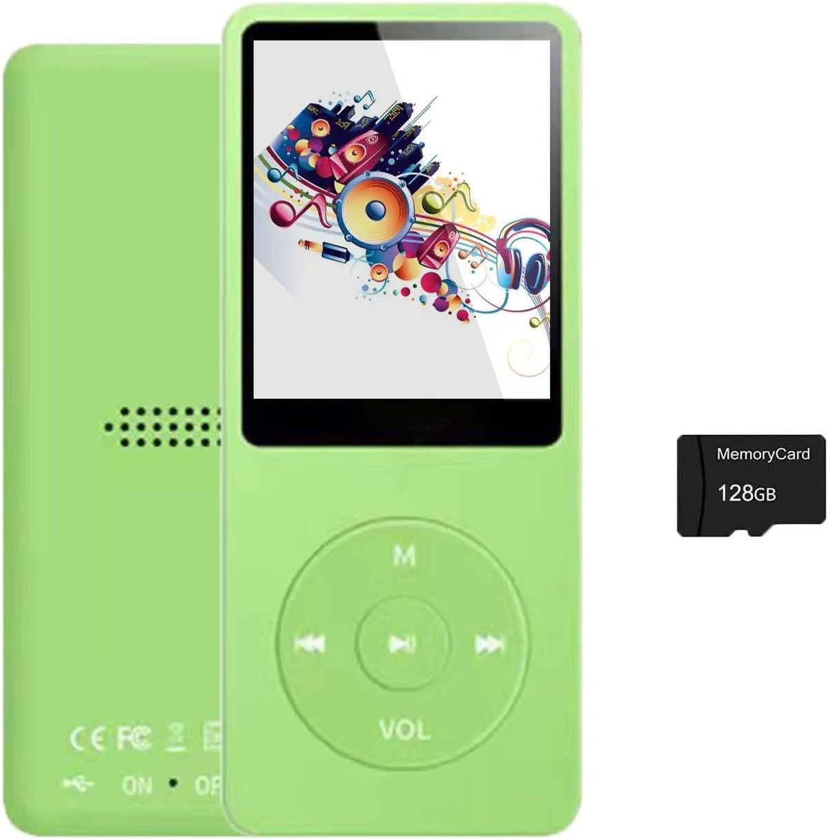 imkavery 128GB MP3 5.2, Player with Bluetooth Portable Green Music Player for Kids with Built-in HD Speaker, FM Radio