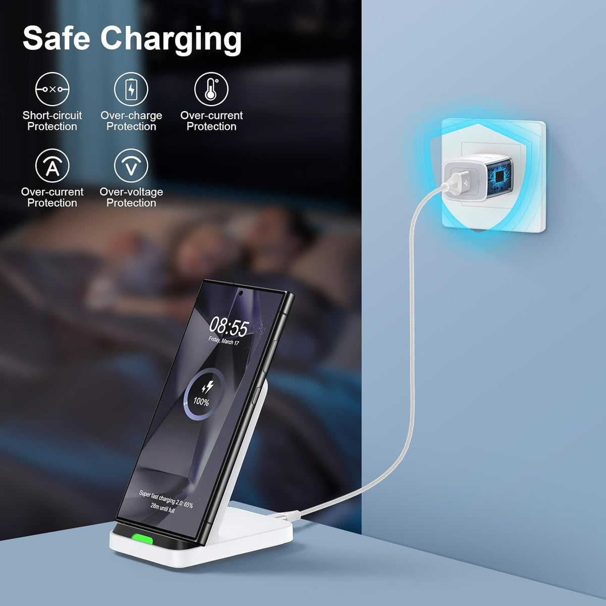 Wireless Charger Stand Fast Charging for Samsung Galaxy S25 S24 FE S23 S22 S21 Z Fold 7, Android Phone Desk Wireless Charging Station for Google Pixel 9 Pro XL Fold 8a 8 7, iPhone 16 15