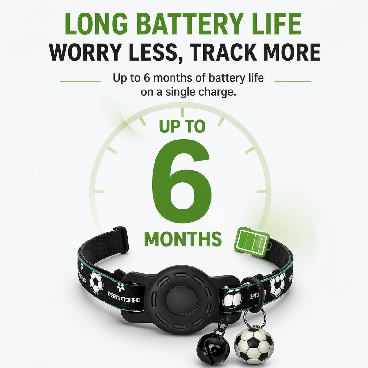 GPS Collar for Cats (Android Only) Pet Tracker, Soccer Style Smart Tag Compatible with Google Find My, Waterproof No