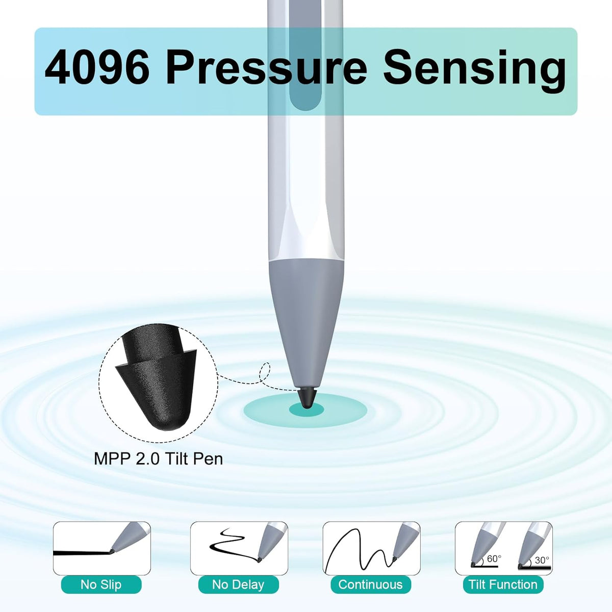 Stylus for HP Envy X360 Pavilion x360 Specter X360 Spectre x2 Envy x2 Touchscreen Laptop Rechargeable MPP 2.0 Tilt Pencil 4096 Pressure Sensitivity Using The Microsoft MPP Protocol, Silver