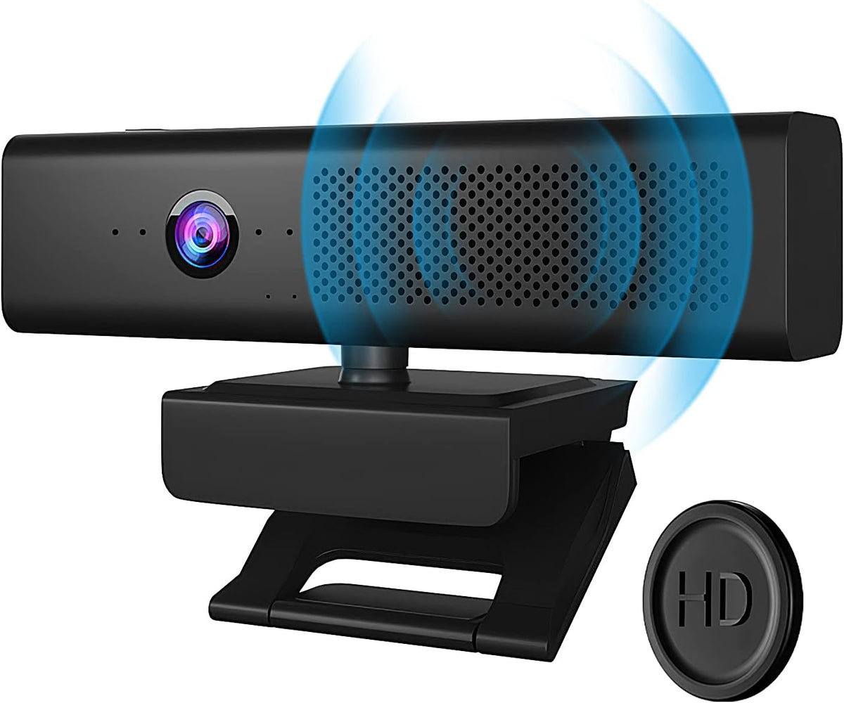 Full HD 1080P Computer Camera with 4 Built-in Omnidirectional Microphones and Speaker for Video Conference Streaming, USB External Webcam with Magnetic Privacy Cover for Desktop Monitor Laptop
