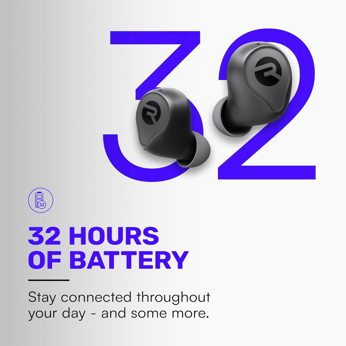 Raycon Everyday Earbuds Plus - Bluetooth True Wireless in-Ear Buds with 32 Hours Playtime, Multipoint Technology, Extreme Comfort, and Active Noise Cancellation (Carbon Black)