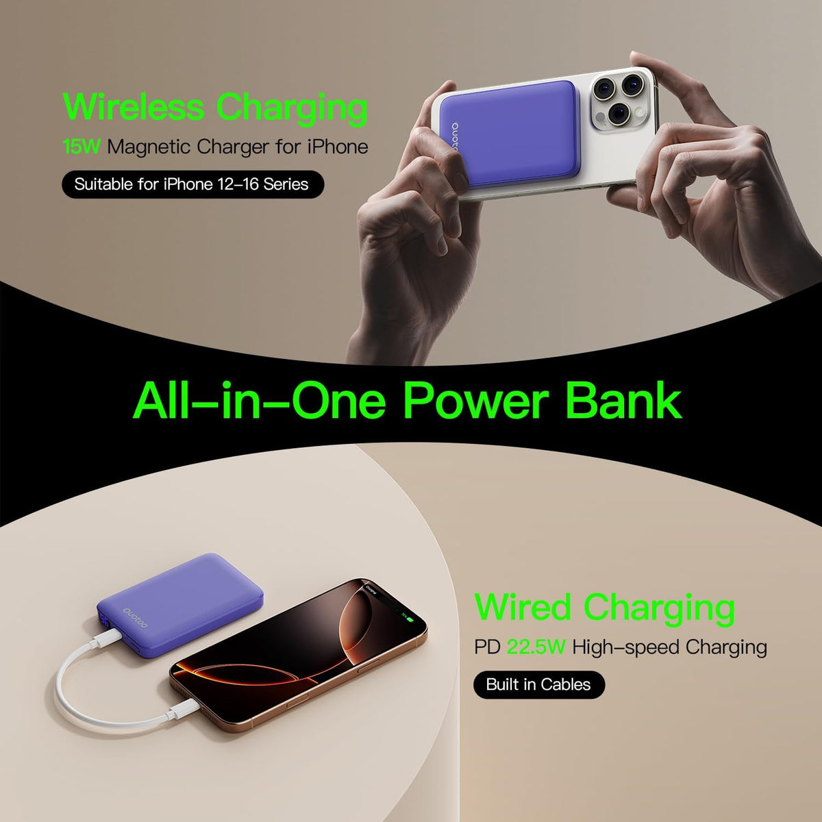 2025 Magnetic 15W Power Bank for iPhone,5000mAh Magsafe Battery Pack with 20w Fast Charging,Slim Magsafe Power Bank in&Out,with LED Display,Wireless Portable Charger for iPhone 16/15/14/13/12 Series