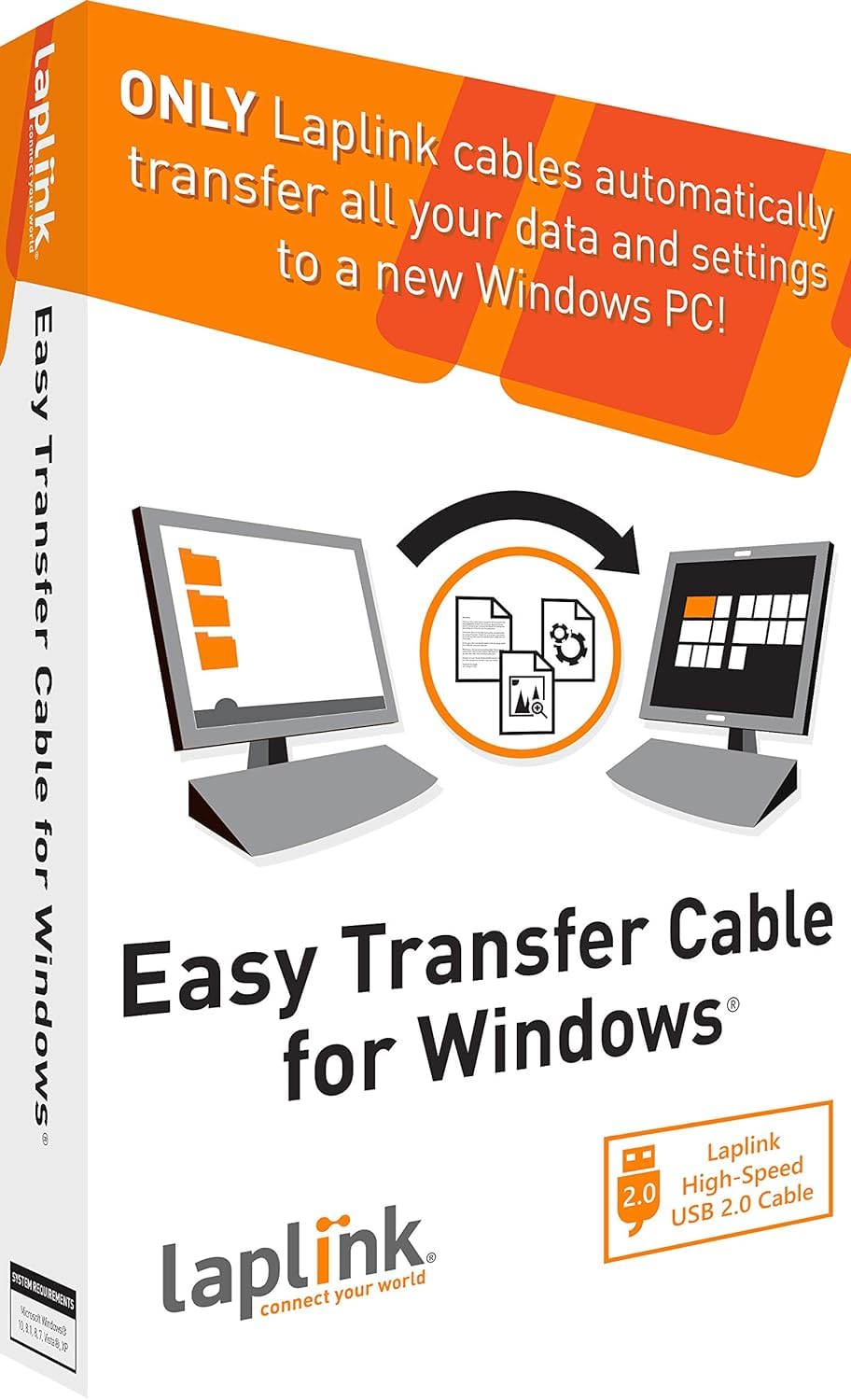 LAPLINK Easy Transfer Cable for Windows, Includes PCmover Express Software and USB 2.0 PC to PC Cable, Single Use License, Transfers Files, Settings, and User Profiles. Compatible with Windows 11