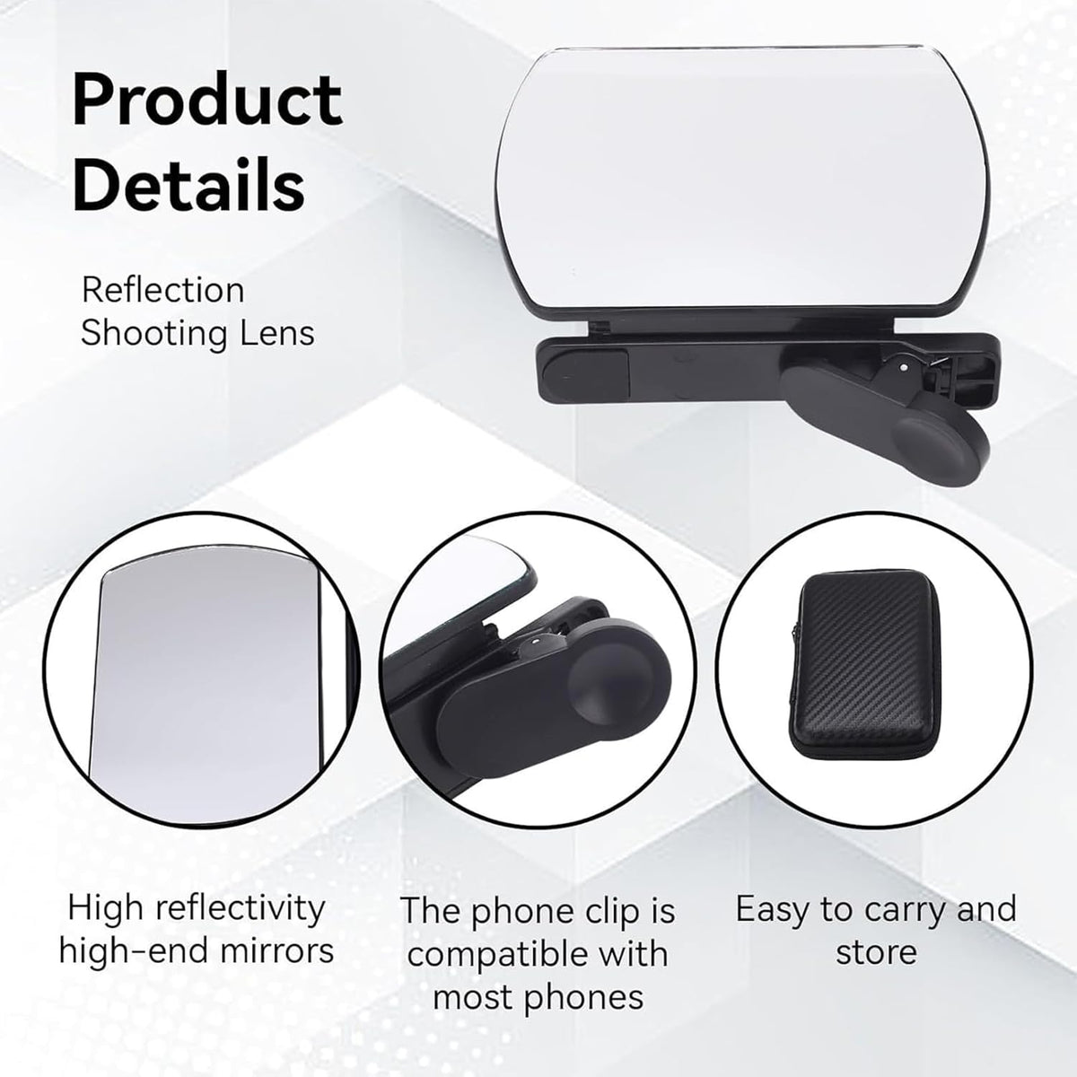 Mirror Effect Lens - Capture Stunning Reflections Instantly, Smartphone Camera Mirror Reflection Clip Kit, Adjustable HD Glass Smartphone Photography Flip Mirror, for Travel Photography (Black-1Pc)