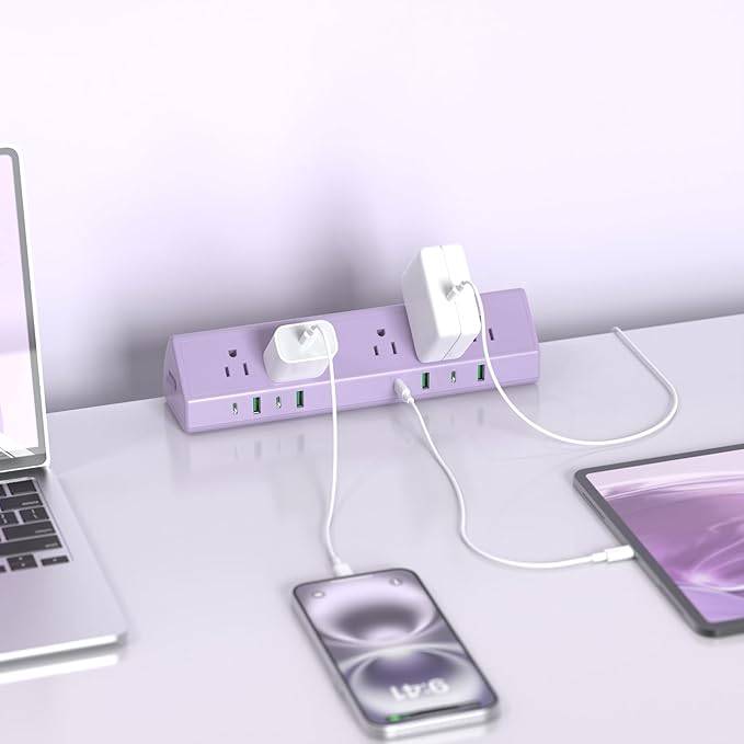 Jgstkcity Desk Clamp Power Strip USB C 45W,Surge Protector,Purple