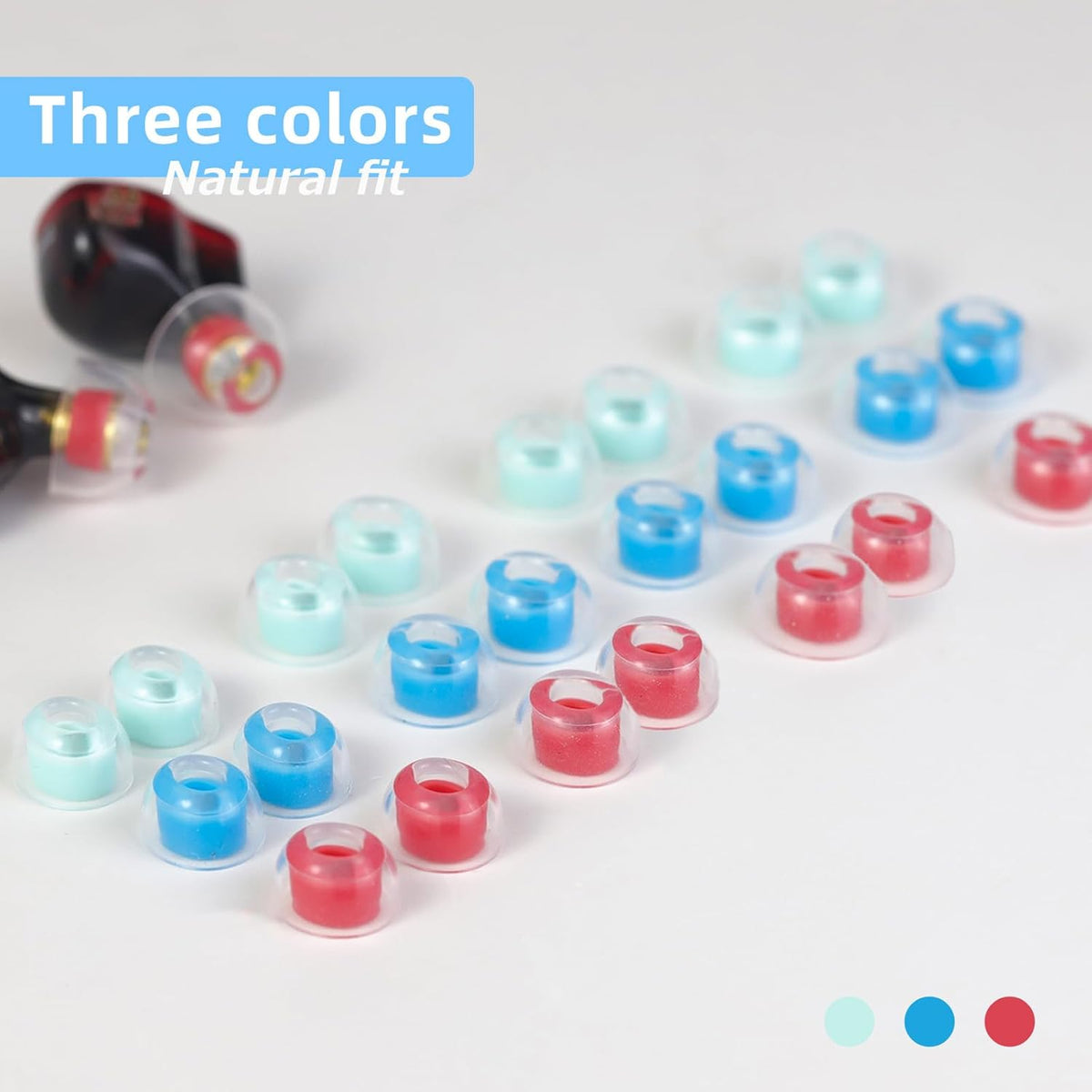 OKCSC 2 Pieces Soft Liquid Silicone Replacement Eartips,Breathable Eartips,Replacement Accessories with Box for Sleep,Study,Travel,Work,Daily Commute,Office,Bullet-Type(1 Pairs L/Blue/No Earphone)