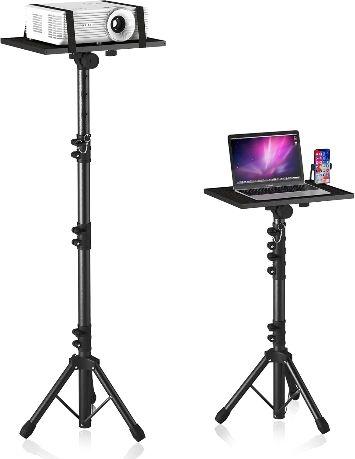 Projector Stand Tripod, Laptop Tripod Stand Adjustable Height from 23.5 to 63.5 inches with Gooseneck Phone Holder, Laptop Floor Stand for Office, Home, Stage, Studio, DJ Racks Holder Mount