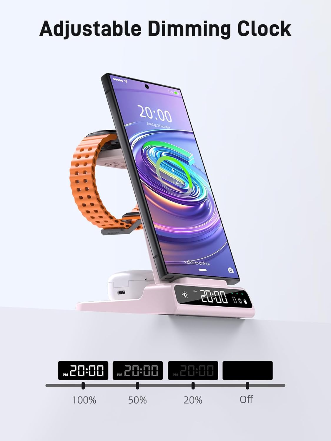 Wireless Charger for Samsung Charging Station, 3 in 1 Android Phone Charger for Samsung Galaxy S25 Ultra/S24 Ultra/S23/Z Fold7/Flip7, Galaxy Watch 8/8 Classic/Ultra/7/6/5, Galaxy Buds 3 Pro/3(Pink)