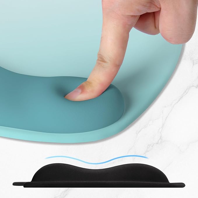 ITNRSIIET Ergonomic Mouse Pad, Cushioned Gel Wrist Rest, Non-Slip Base, Smooth Surface, Compatible with All Mice for Office & Gaming, Desk Accessory, 9.5 x 8.2 inch, Light Green Gradient
