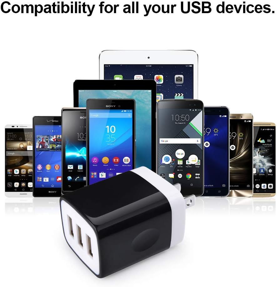 Wall Charger Adapter,USB Cubes,Sicodo 3Pack Universal Travel 3.1A 3 Muti Port Plug Charging Block Compatible with iPhone 16,15,14,13,12,SE 2020,11,X,Plus,Samsung GalaxyS24,S23,S22,S21,S20Ultra,Plus,LG