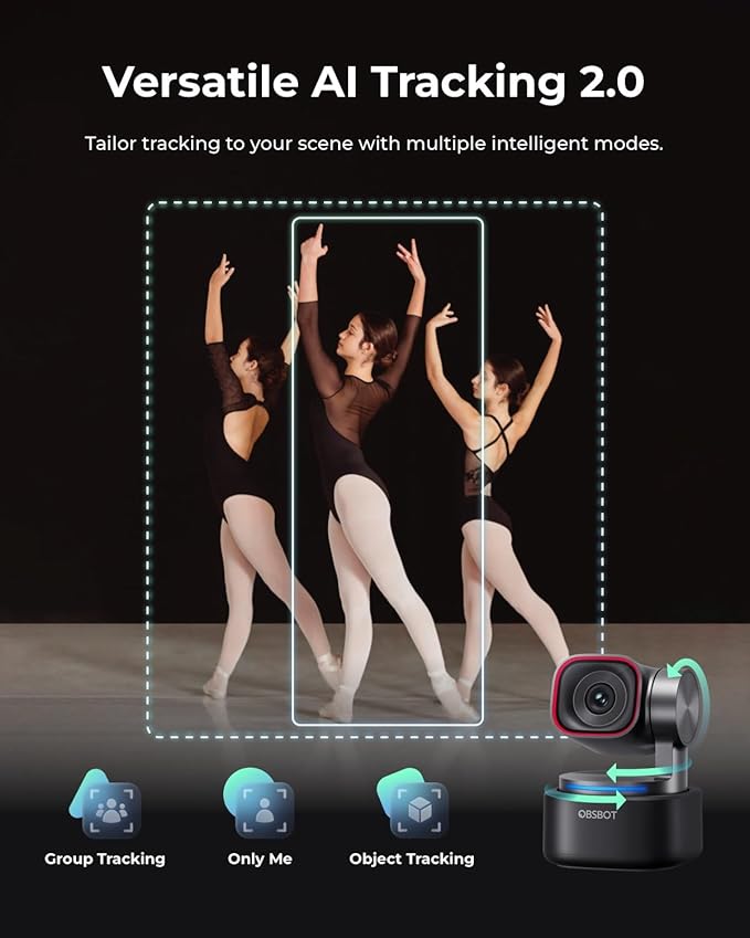 OBSBOT Tiny 3 AI-Powered Spatial Audio 4K Webcam Bundle with Remote AI Tracking PTZ Camera with 1/1.28 Sensor Tri-Mic Voice &amp Gesture Control 120FPS HDR Web Cam for PC Laptop Streaming e
