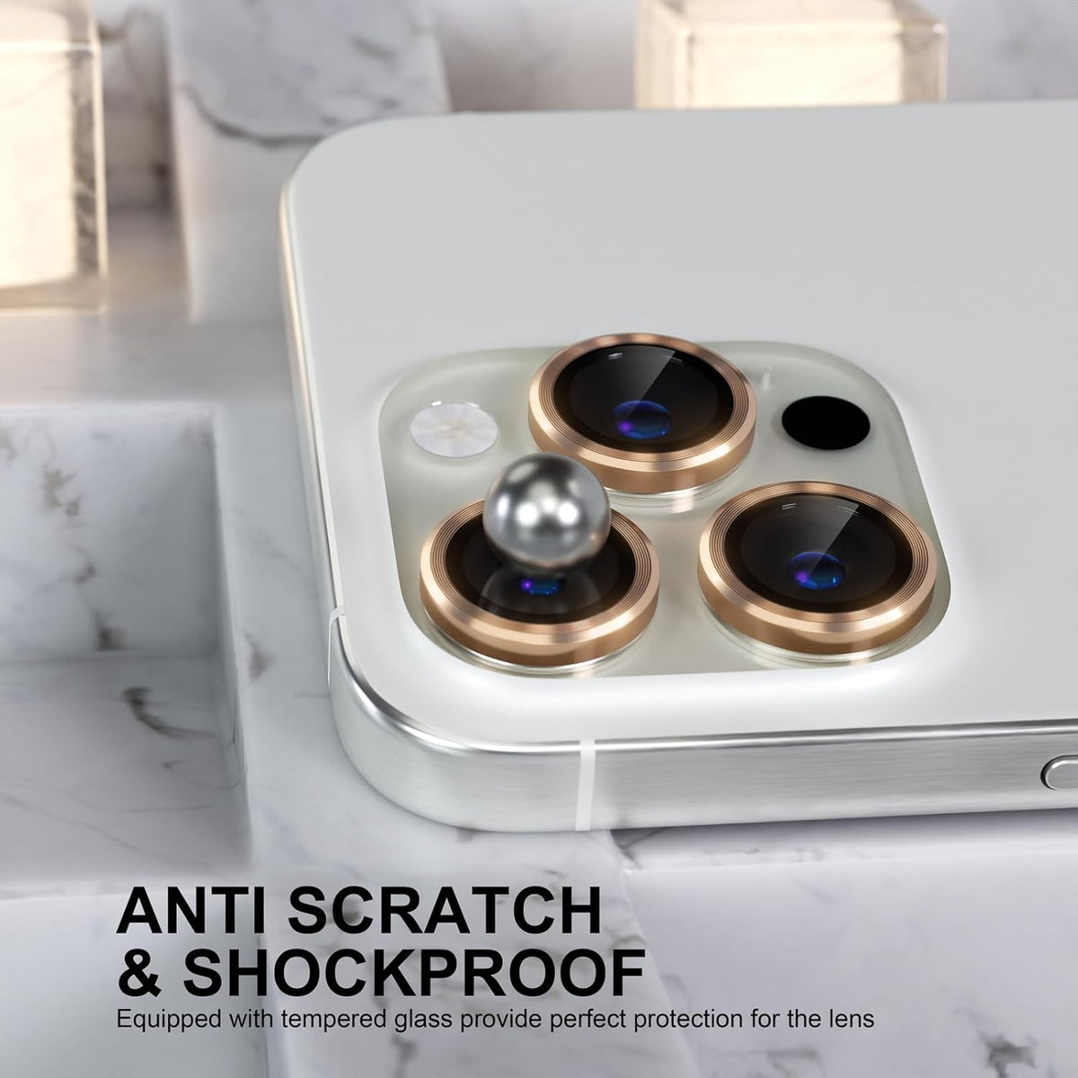 Choiche Compatible for iPhone 16 Pro/iPhone 16 Pro Max Camera Lens Protector, 9H Tempered Glass Camera Cover Screen Protector Metal Ring Decoration Accessories (Gold)
