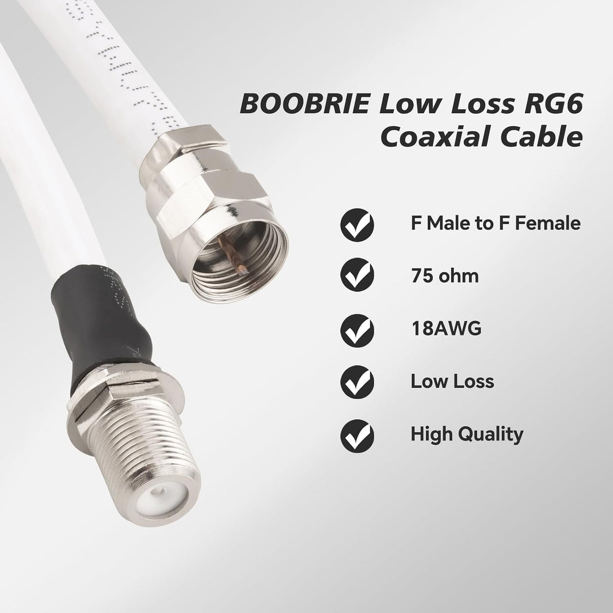 2PCS RG6 1.64ft RG6 Boobrie F Type TV Cable F Type Male to F Female Coaxial Cable TV Antenna Extension for DVR, VCR