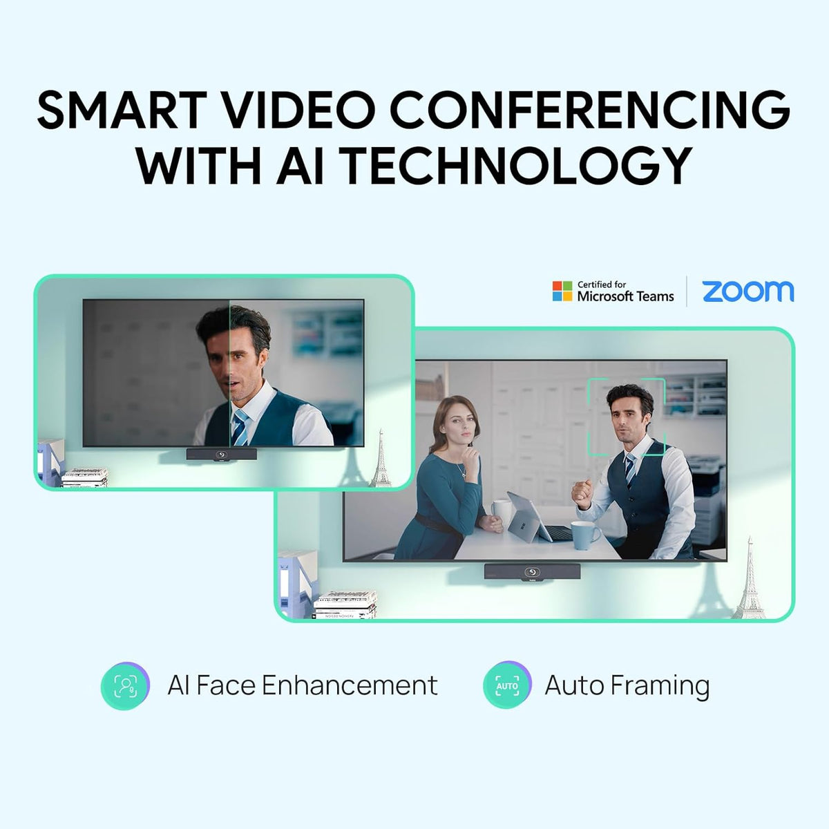 Yealink UVC34 4K Conference Room Camera System 10 Microphone 8 MP All-in-One Video Conferencing System AI Auto Framing 120° Field of View Microsoft Teams Certified Webcam Zoom Rooms USB-A
