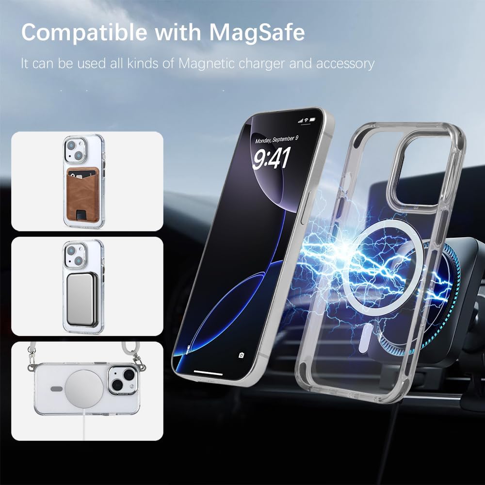 for iPhone 15 Case with 62.99 inch Lanyard, Classic Clear&Gray Magnetic Phone Case, Drop&Shockproof Protection Cases, Phone Lanyard for Around The Neck, Compatible with Magnet Accessory