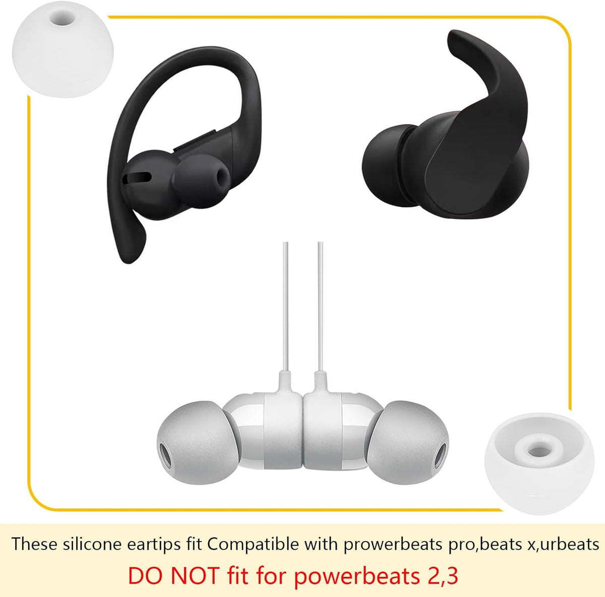 Ear Bud Covers Silicone Replacement Earbud Tips Compatible with Powerbeats Pro Beats Wireless Earphone Headphone Ear Tips 4 Pairs