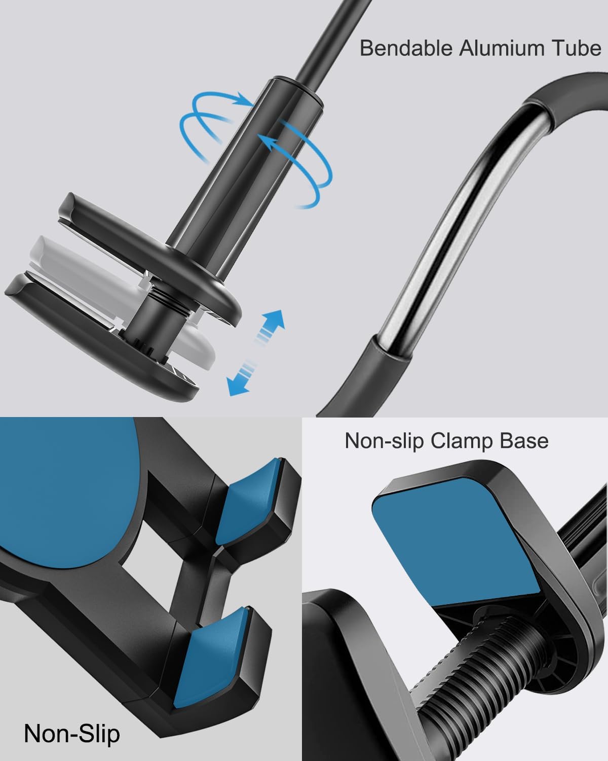 woleyi Gooseneck Tablet Holder for Bed, Flexible Long Arm Tablet Mount for Desk, Clip Bracket Clamp Stand fit for iPad Pro 10.5 Air Mini, Switch, Galaxy Tabs, Tablets, Cell Phones and 4.7-11" Devices