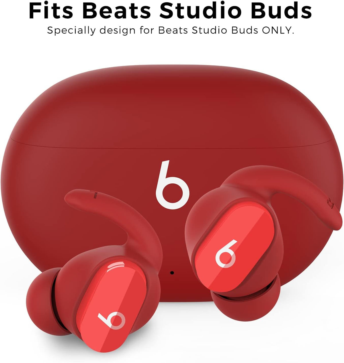 AhaStyle 3 Pairs Beats Studio Buds Ear Hooks Anti-Slip Ear Covers Silicone Accessories【Not Fit in The Charging Case】 Compatiable with New Beats Studio Buds 2021 (Red)