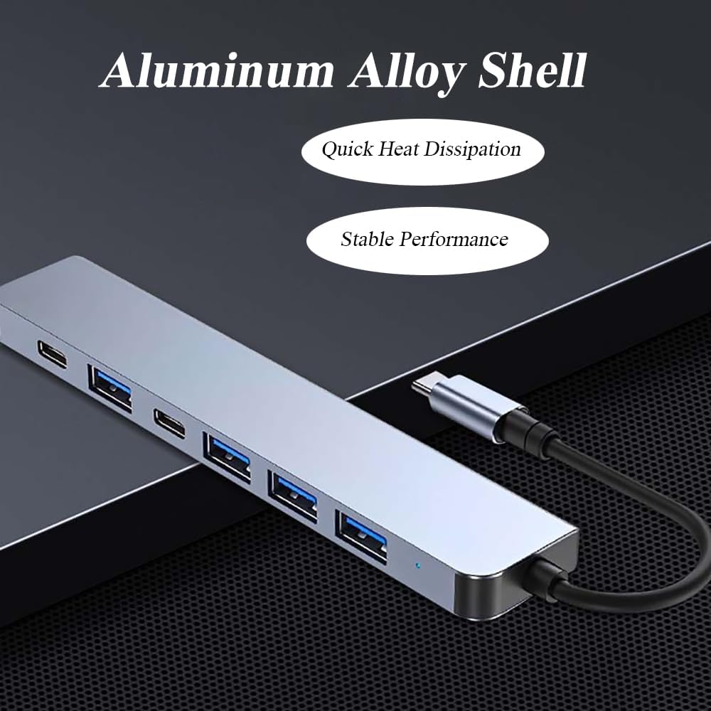 Multiport USB C Adapter, 7 in 1 USB C Docking Station with Fast Charging Port, Compatible with Laptop, Computer, Tablet, Keyboard and More