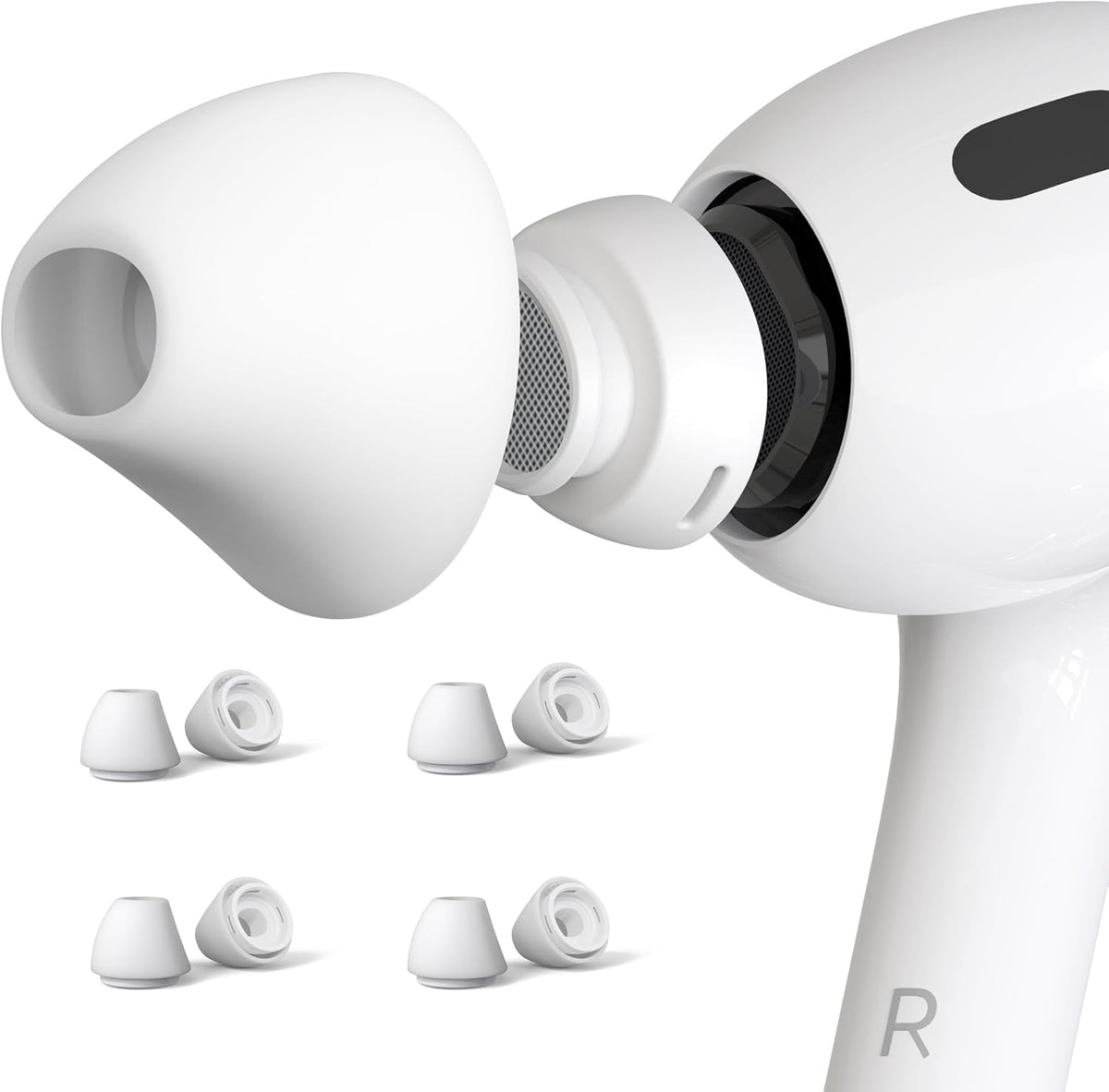 4 Pairs Ear Tips for AirPods Pro 1 & 2 [Relief Pain] [Fit in Case] Noise Cancellation Add Grip Sport Earbuds [US Patent Registered] (Large)