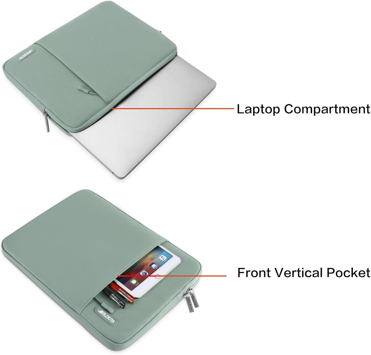 MOSISO Laptop Case 16 inch, 15-15.6 inch Laptop Sleeve Compatible with MacBook Pro 16 M4 M3 M2 M1, HP Acer Dell Lenovo ASUS Notebook, Polyester Vertical Computer Sleeve Bag with Pocket, Antique Green
