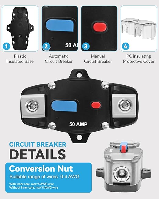 BULVACK 100 Amp Circuit Breaker 12-48 Volt DC 100A Self Recovery Resettable High Amp Circuit Breaker with Manual Reset Button for Automotive RV Marine Boat Car Audio and Amps Protection
