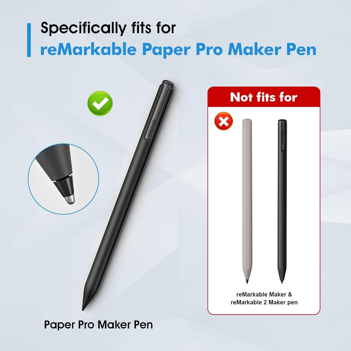 REEYEAR Replacement Tips Set fits for Remarkable Paper Pro Maker Pen, 2 Pack No Wear Out Titanium Alloy Tips, Durable Nibs, Fine Point Design for Precise Writing, Long-Lasting (Not for rM1/2)