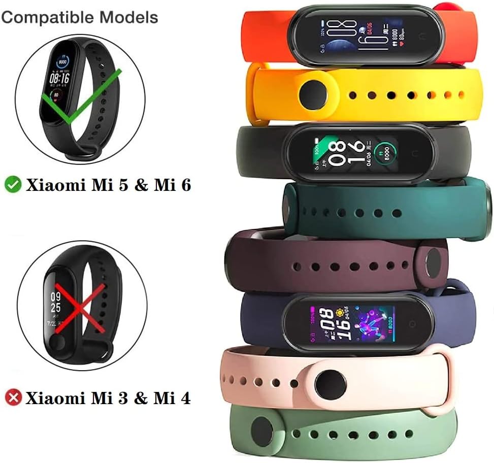 (8 PACK) Mi 5 & 6 Strap Replacement Bracelets with 3 FREE Screen Protectors, Soft & Flexible Silicone Wristbands