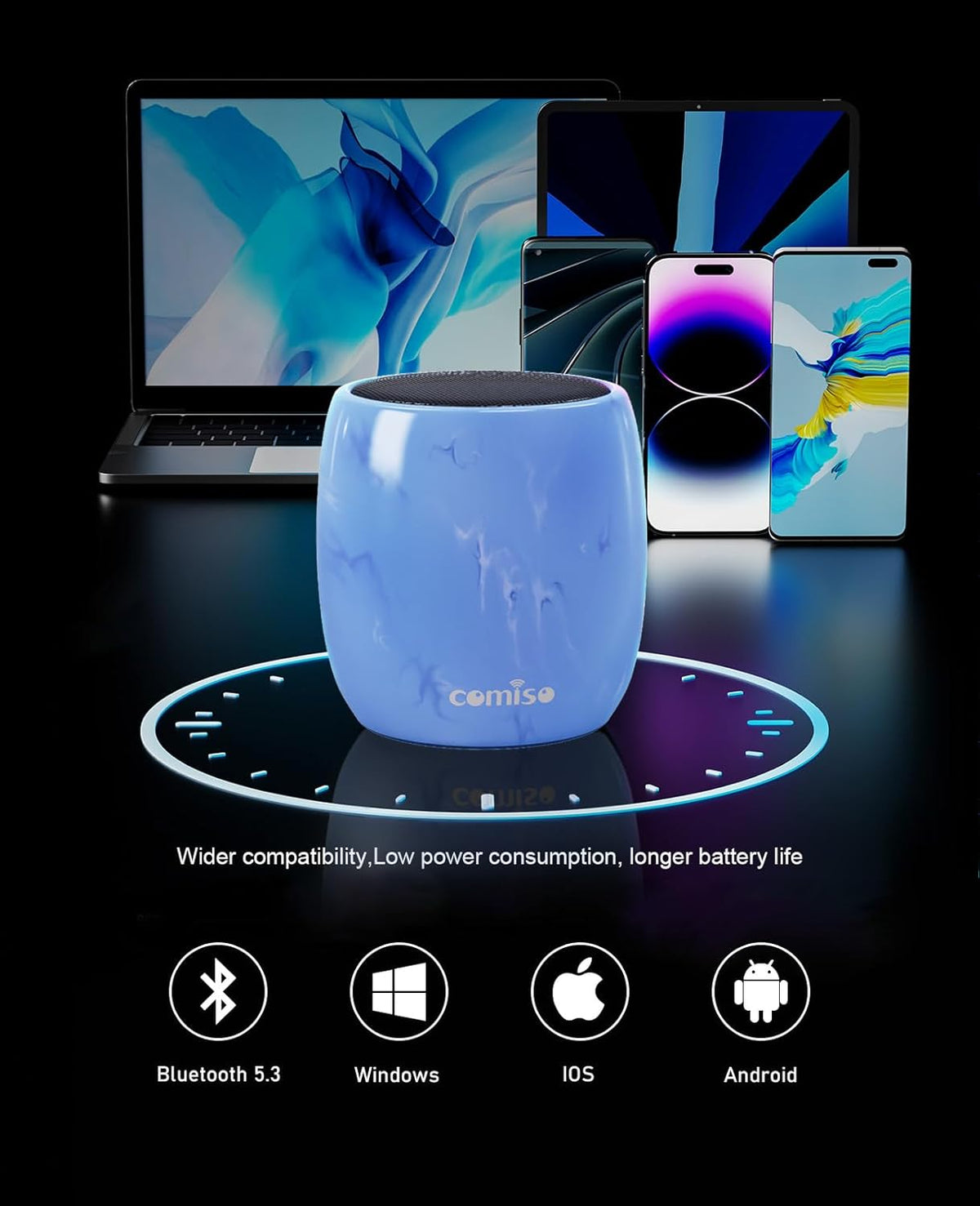 comiso Small Bluetooth Speaker, IPX7 Waterproof Speaker with Robust Bass and Stereo Sound, Wireless Speakers with Hands-Free Call, Portable Speakers for Hiking, Car or Trip, Ideal Gift for Men, Women