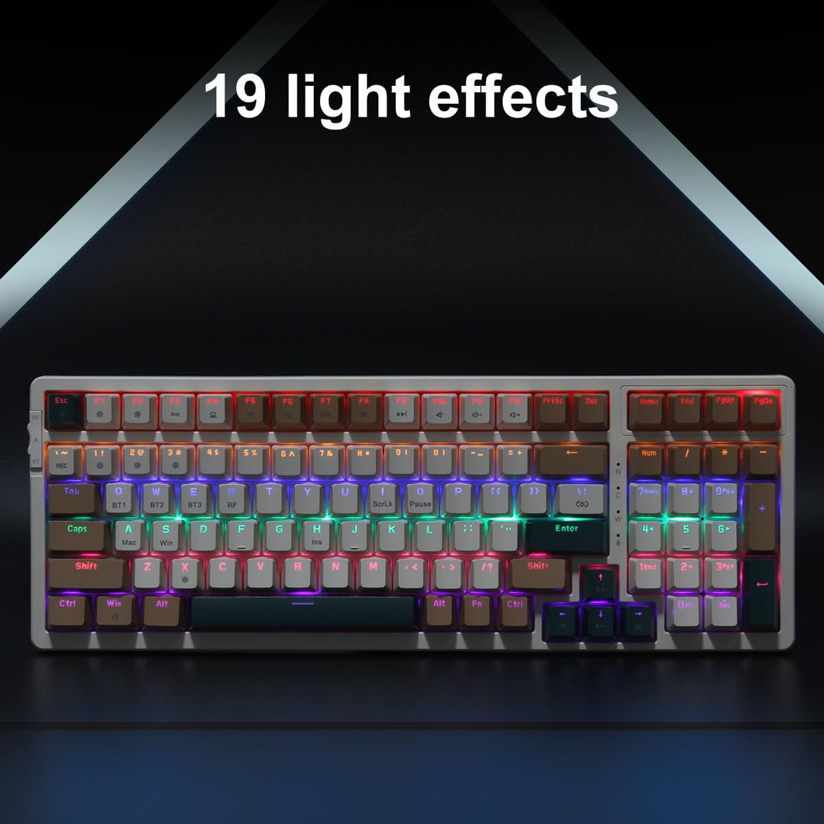 Wireless Mechanical Keyboard, Triple Mode 2.4G/USB-C/BT Gaming Keyboards 100 Keys RGB Backlit, Brown Switch Rechargeable | Brown Combo