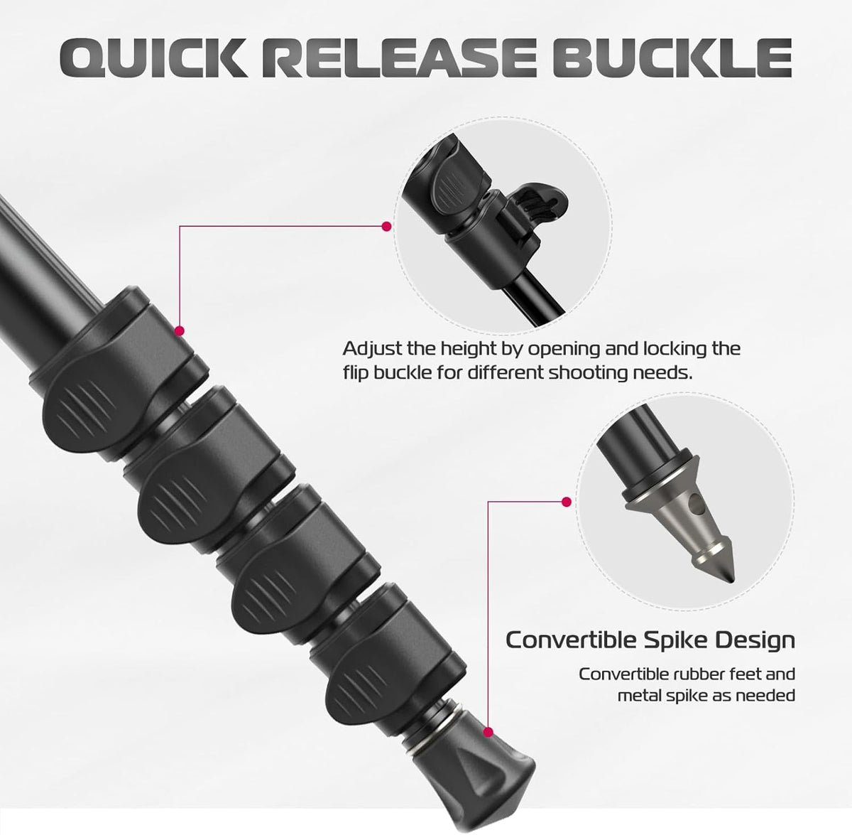Acuvar Monopod with Integrated Safety Strap and 4 Section Extending Pole for All Digital Cameras, DSLR, Mirrorless, Compact Cameras, Camcorders & Cell