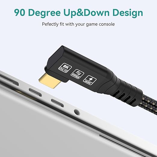 CHENLENIC USB4 Cable, with Thunderbolt 4 Cable, 240W Charging, 40 Gbps Data, 8K @ 60Hz HDR, USB C to USB C, 90Degree for Hub, Dock MacBook, M2, M3, Mac SSD (90Degree USB4 40G 240W 1.5M)