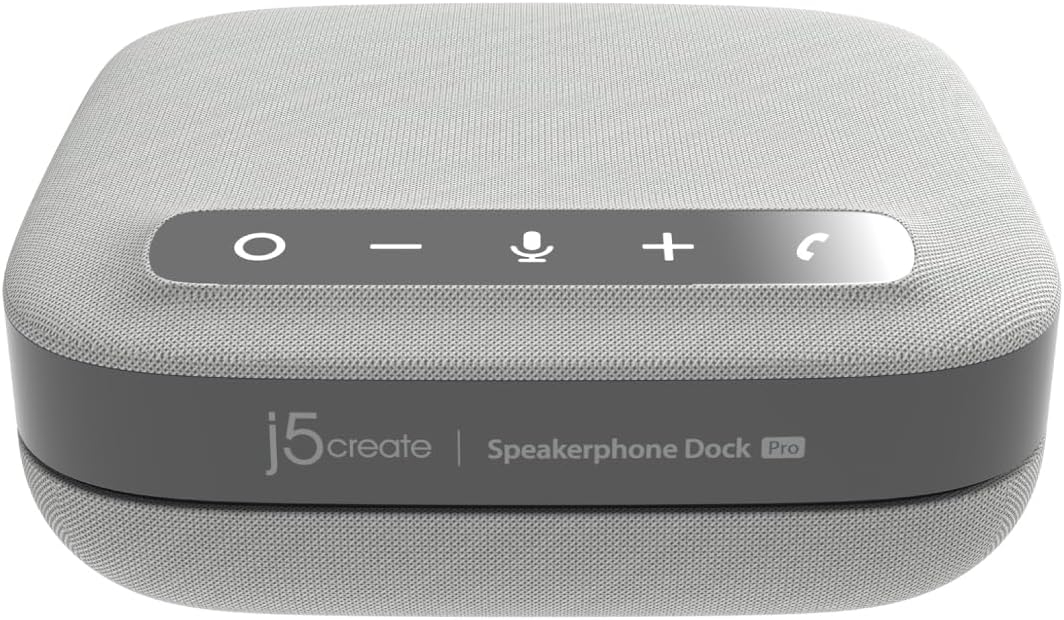 j5create USB-C Dual 4K Speakerphone Dock Pro, Dual 4K HDMI Audio Dock for Video Conference, USB-A x 2, USB-C, Gigabit ethernet, Pass-Through Charging - Works with Teams, Zoom (JCDS337)