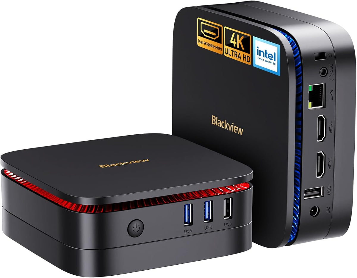 Blackview MP60 Mini PC 2025 with 13th Gen Intel N150(2-Year Coverage), 16GB RAM 512GB M.2 SSD Mini Computer, 4K UHD Dual HDMI, Win11 Pro, WiFi 5/Big Fan/LED Light, Mini Desktop PC for Home/Office/Edu