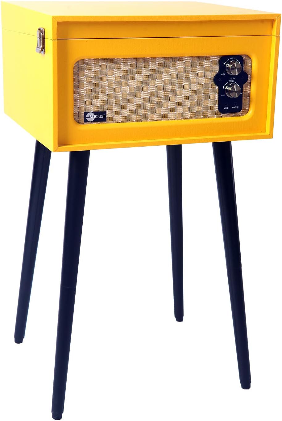 Arkrocket 3-Speed Bluetooth Record Player Retro Turntable with Built-in Speakers and Removable Legs (Yellow)