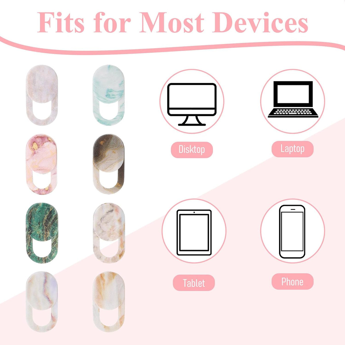 DOPENSPI 8PCS Webcam Cover Slide, Colorful&Marble Laptop Camera Cover Slide Computer Phone Camera Covers Privacy