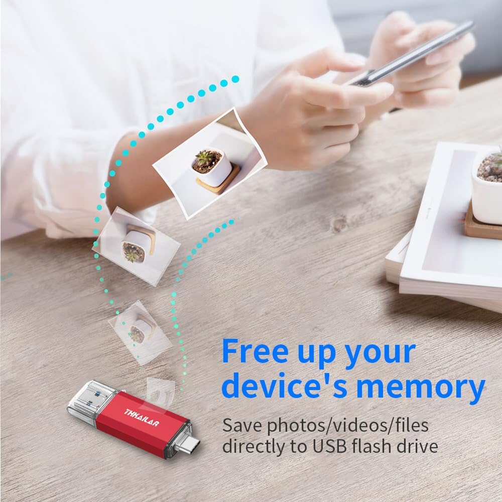 Thkailar 5 Pack 64GB USB C Flash Drive OTG High Speed for Store Data-USB 3.0 Thumb Drive C Jump Drive-Compatible with Samsung,Mac Pro,Laptops,Tablets,PC(Red)