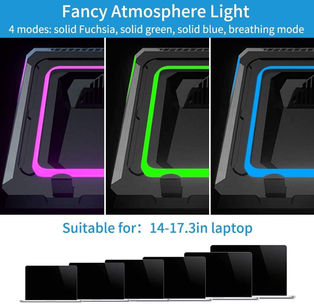 AFMAT Gaming Laptop Cooling Pad, 4500RPM Laptop Cooling Pad with Turbo-Fans, USB Ports, Colorful Lights - CPU Temperature Drops 20-30 ℃ Within Seconds - for 14-17.3 inch Laptops