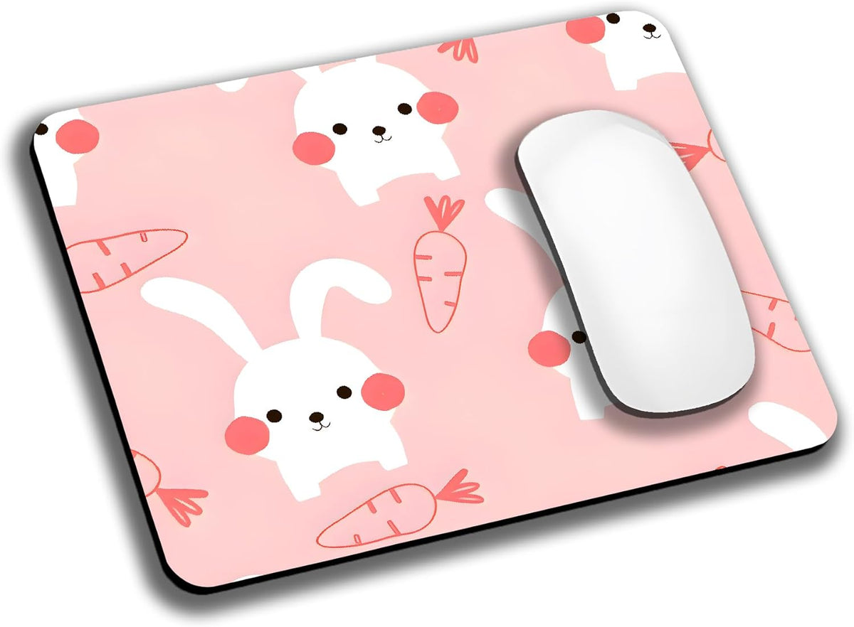 Pink Kawaii Rabbit Mouse Pads for Desk, Portable Wireless Computer Mouse pad Small Design with Women, Non-Slip Rubber Base Laptop Mousepad 9.5" x 7.9" Smooth Surface for Office & Travel