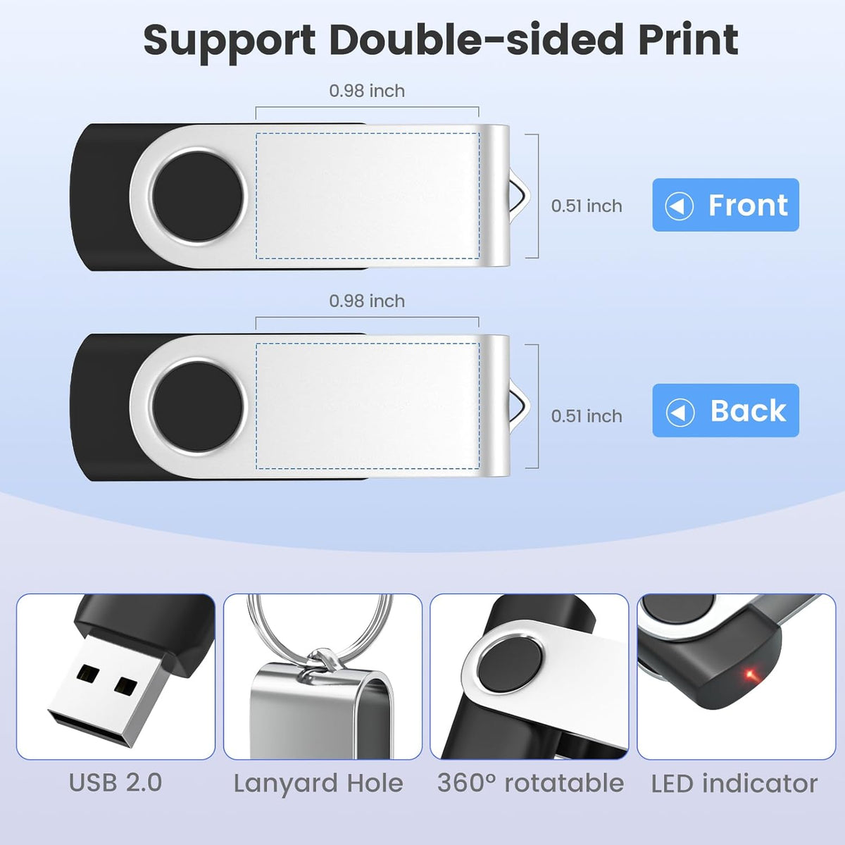 ABLAZE Custom Flash Drive 16GB 100 Pack, Personalized USB Drives Custom USB 2.0 Thumb Drives 100 Pack Memory Stick (Mixcolors)