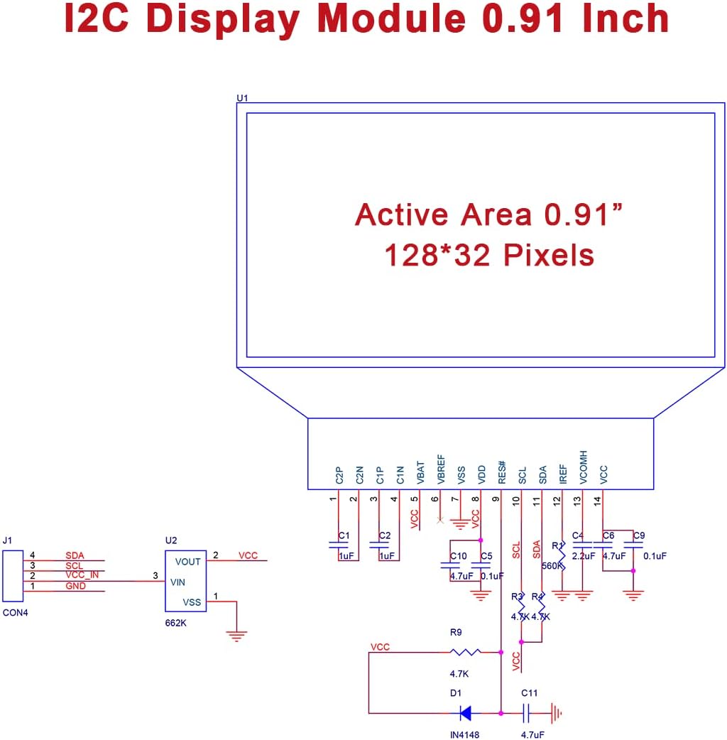 Hosyond 5 0.91 Inch I2C 3.3V~5V Pcs OLED Display Module IIC OLED Screen DC Compatible with Arduino Raspberry PI (White