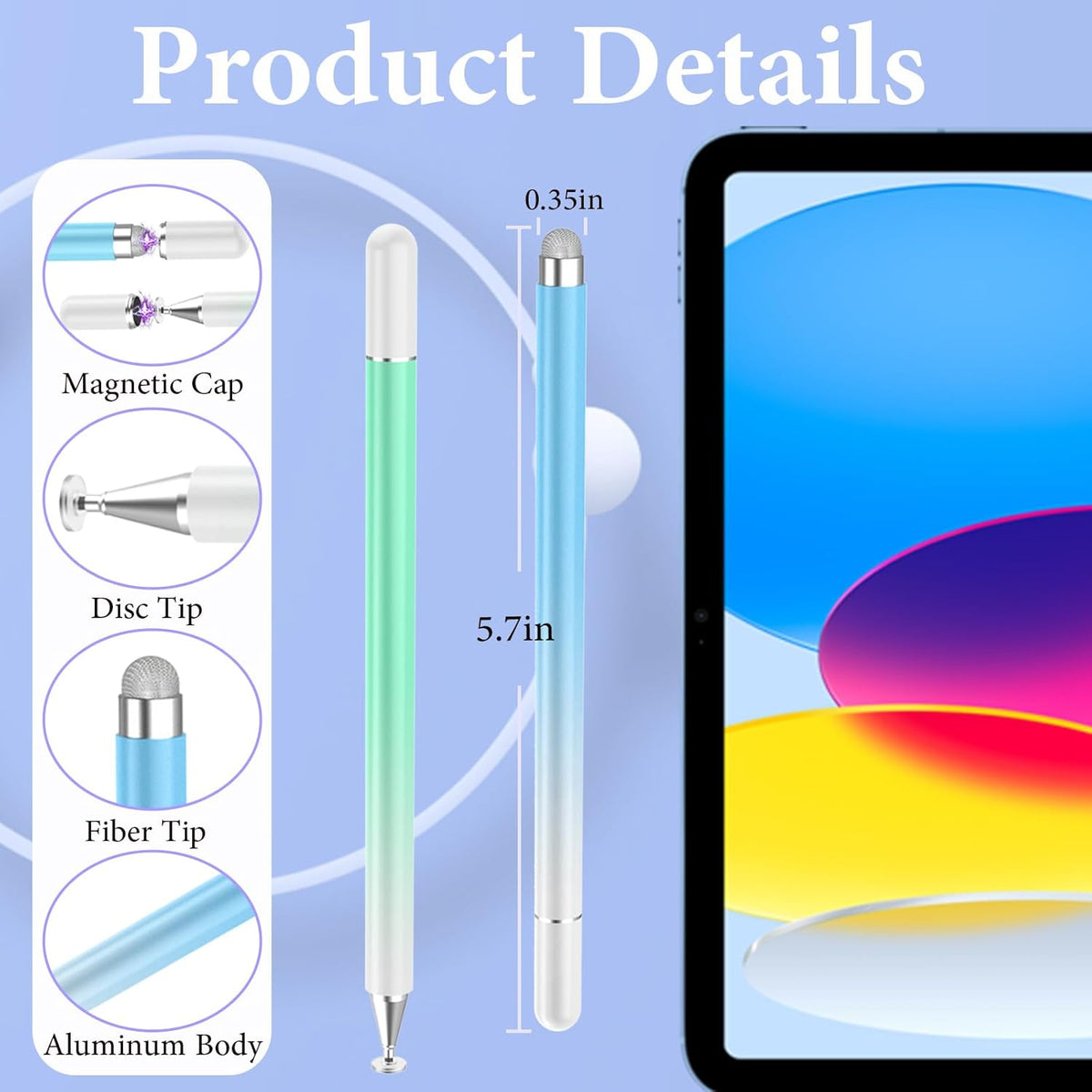 Stylus Pens for Touch Screens, 2 in 1 Magnetic Disc Stylus Pen for iPad with Magnetic Cap, Tablet iPad Pencil Compatible with iPhone/Pad/Android/Microsoft/Surface All Capacitive Touch Screens