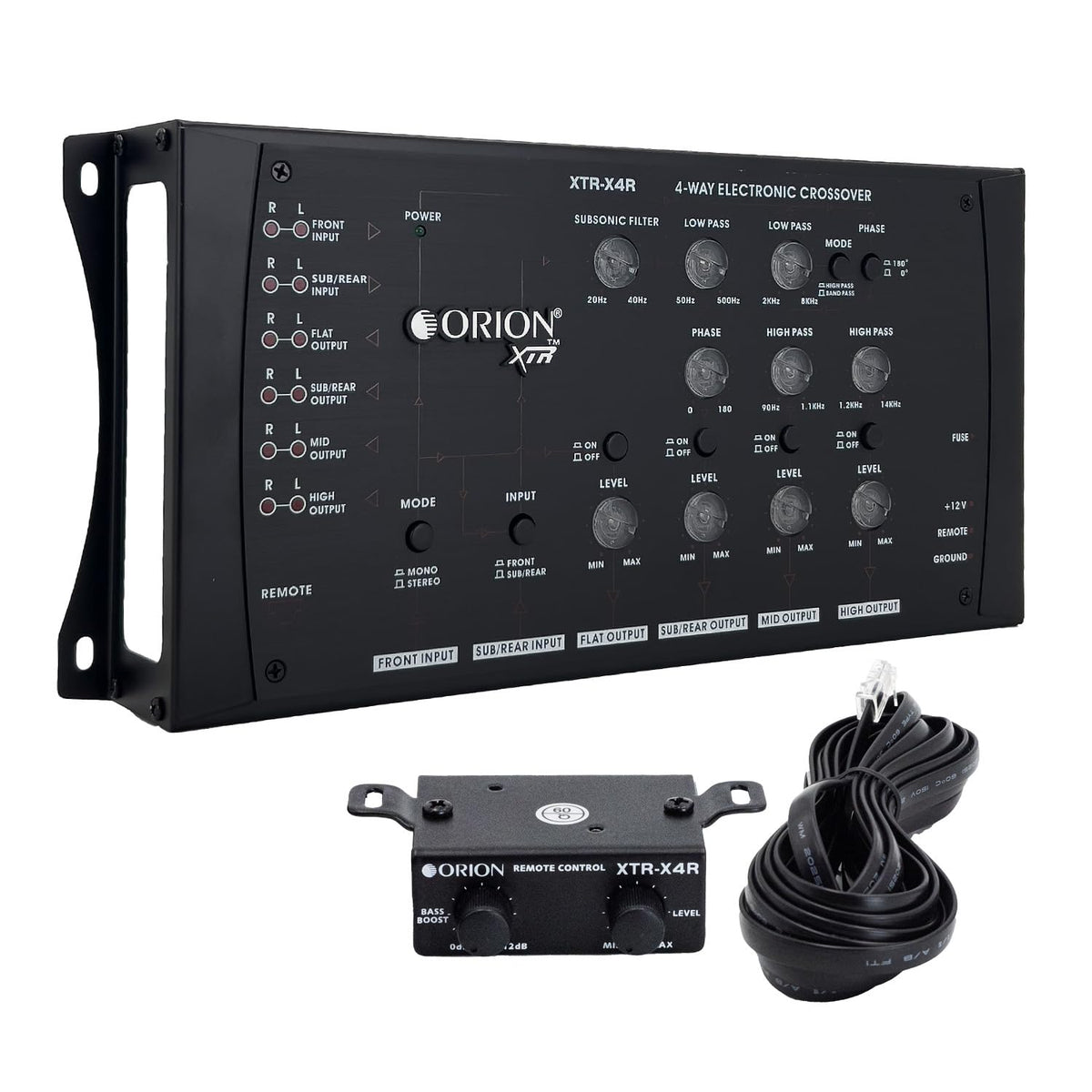 Orion XTR-X4R 4-Way Electronic Crossover Network - 2-Channel Input, 4-Channel Output, Illuminated Control Panel, Rotary Knobs, 12dB/Octave Slope