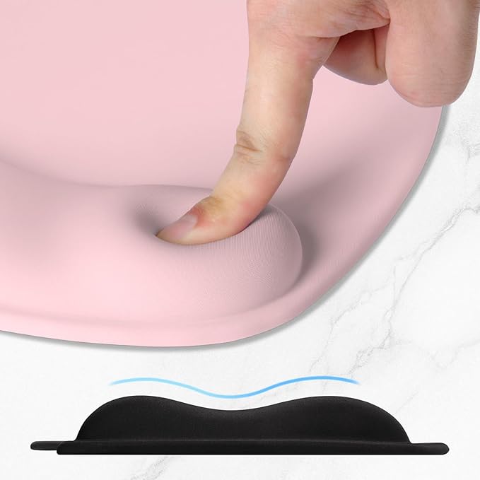 ITNRSIIET Ergonomic Mouse Pad, Cushioned Gel Wrist Rest, Non-Slip Base, Smooth Surface, Compatible with All Mice for Office & Gaming, Desk Accessory, 9.5 x 8.2 inch, Blush Pink