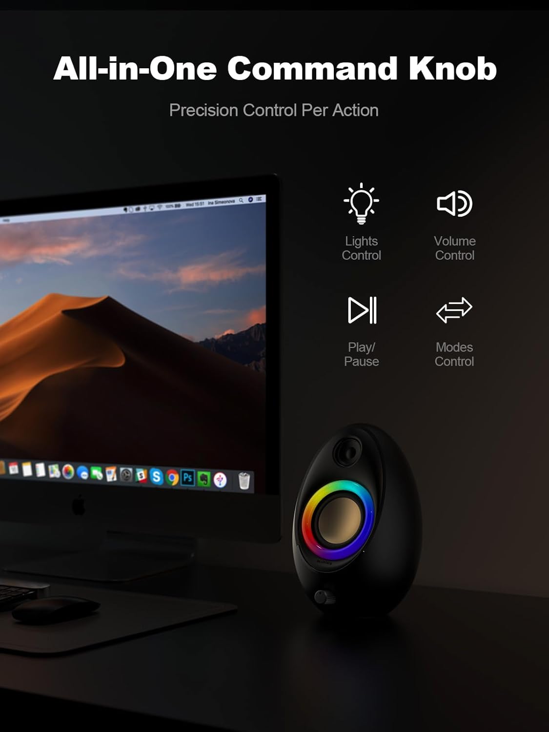 Bluedee Computer Speakers for Desktop PC, Bluetooth 5.4 Desktop Speakers with 2 Speaker Units, Dynamic RGB Light USB Speaker, USB/Type-C Powered Plug & Play PC Speakers for Desktop, Laptops, Tablet