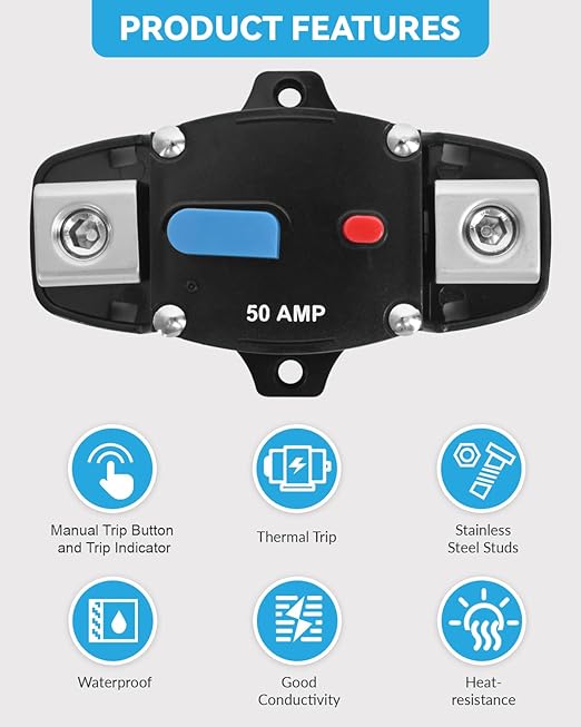 BULVACK 100 Amp Circuit Breaker 12-48 Volt DC 100A Self Recovery Resettable High Amp Circuit Breaker with Manual Reset Button for Automotive RV Marine Boat Car Audio and Amps Protection