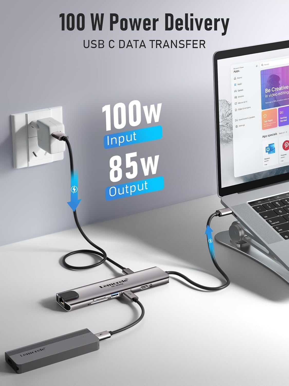 Lemorele USB C Hub Multiport Adapter 10-in-1 for MacBook Pro with HDMI 4K 60Hz, Gigabit Ethernet, 100W Power Delivery, 2 USB 3.0 Ports, SD/TF Card Reader, for HP/Dell/Lenovo Laptops